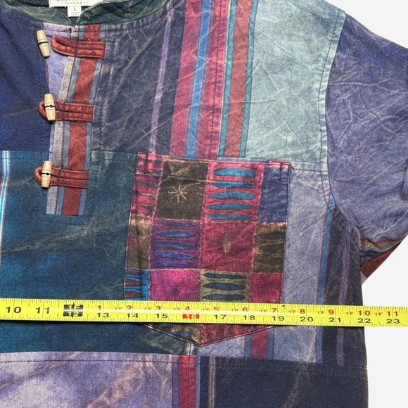 Earthbound Trading Overdyed Patchwork Toggle Henley Cotton Pullover Mens Size L - Picture 8 of 14